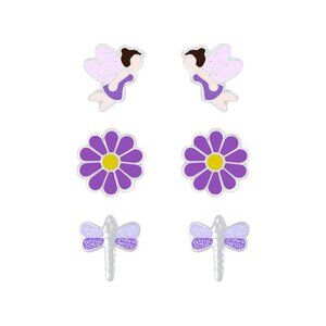 Silver Purple Stud Earrings Set